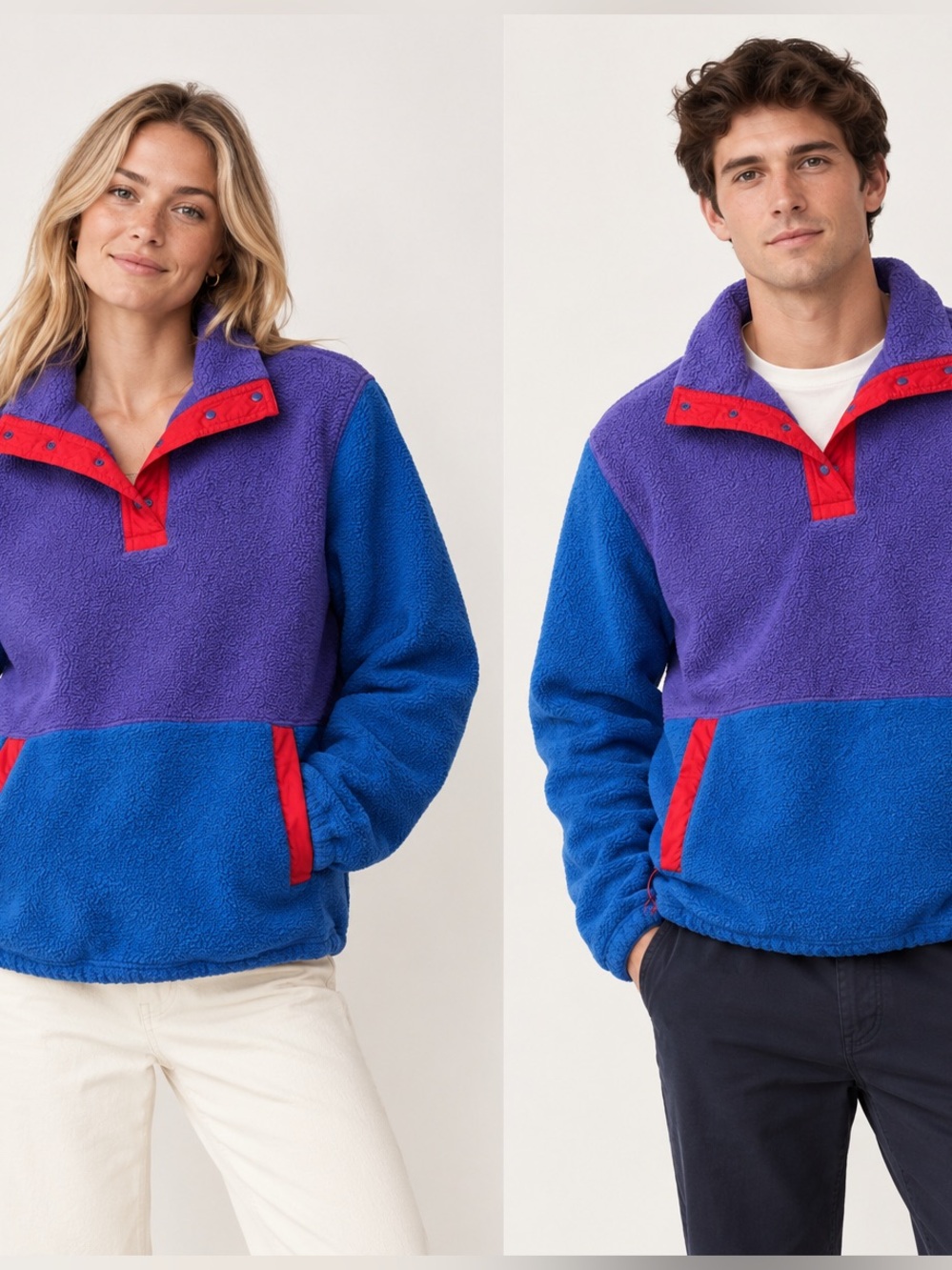 Stoic L Unisex Color Block Sherpa Fleece Pullover Button Up Cozy Comfy Outdoor